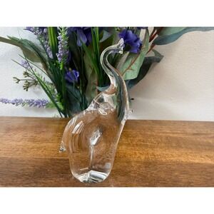 Vintage Clear Art Glass Elephant Figurine‎ Modernist Sculpture Decor MCM African